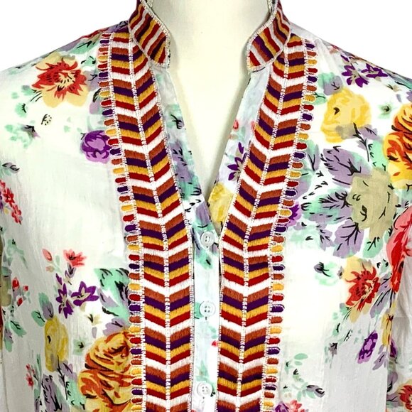Floral Embroidered Boho Cottagecore Blouse 100% Cotton Lightweight L Romantic - Picture 2 of 11